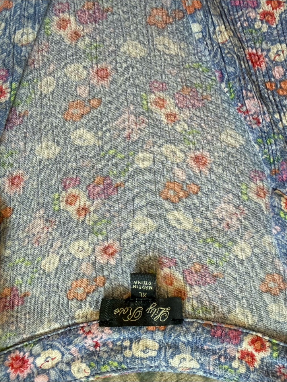 Lily Rose Blue Floral Blouse with Pink and Cream Blooms - Picture 6 of 7